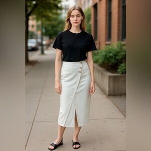 Sincerely Jules Women Asymmetrical Wrap Maxi Denim Skirt 25 Blue Washed Raw Hem